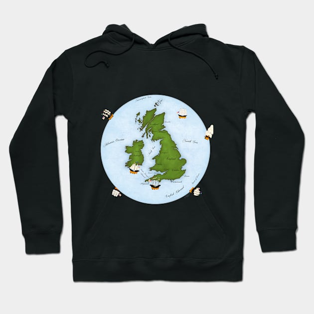 Great Britain Map With Sailing Ships Hoodie by Mozartini